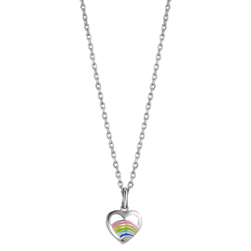 Halskette mit Anhänger Silber rhodiniert Herz mit Regenbogen verstellbar