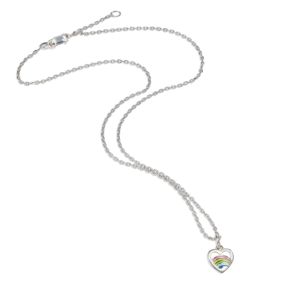 Halskette mit Anhänger Silber rhodiniert Herz mit Regenbogen verstellbar
