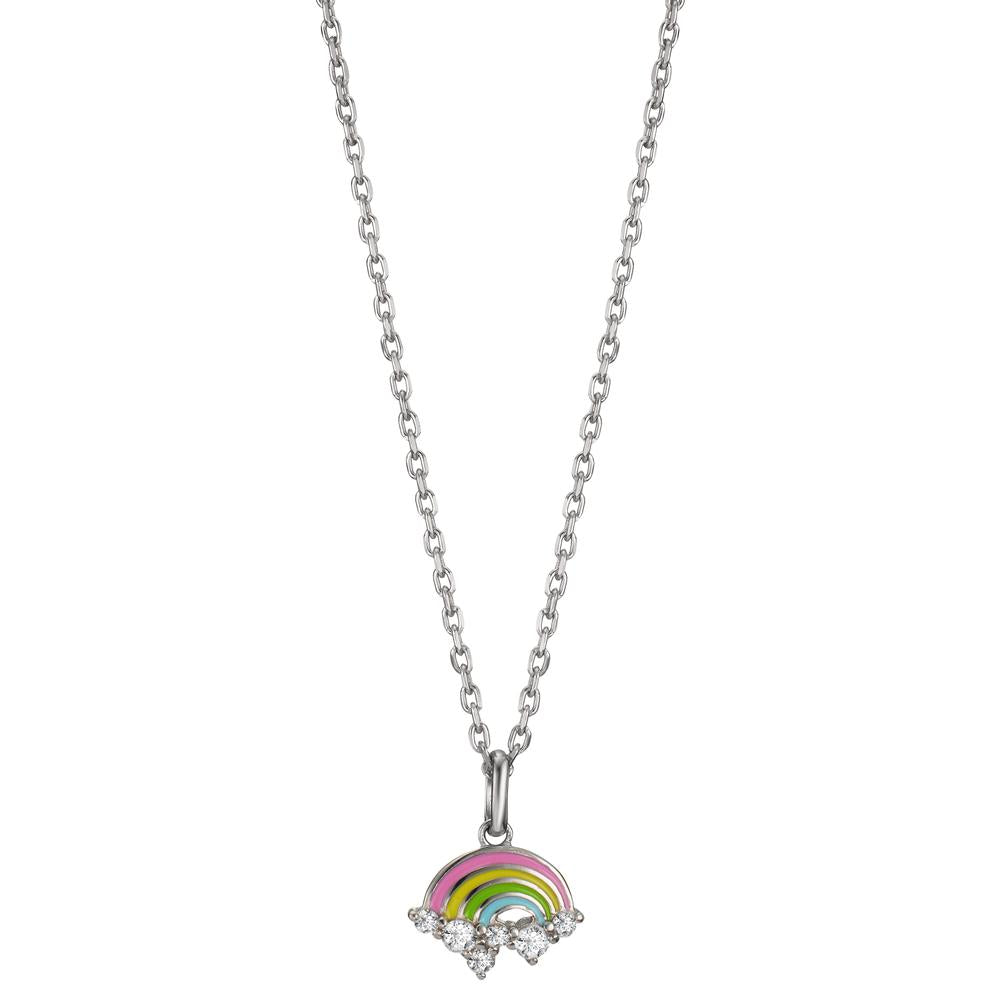 Halskette mit Anhänger Silber Zirkonia 6 Steine rhodiniert Regenbogen verstellbar