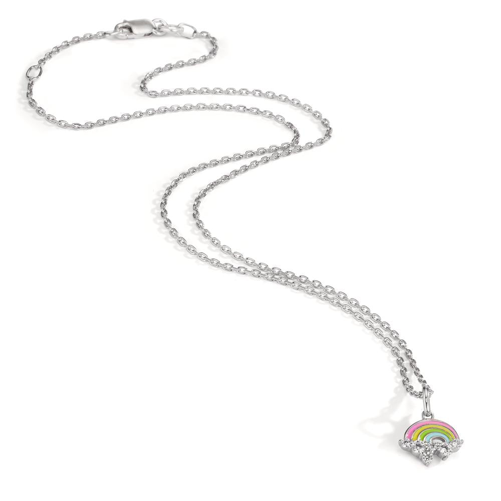 Halskette mit Anhänger Silber Zirkonia 6 Steine rhodiniert Regenbogen verstellbar