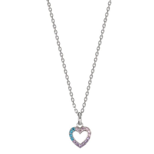 Halskette mit Anhänger Silber Zirkonia bunt rhodiniert Herz verstellbar