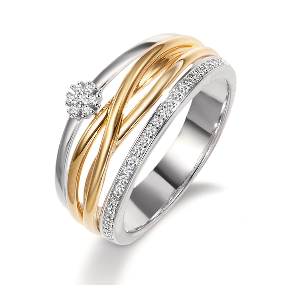 Fingerring 750/18 K Gelbgold, 750/18 K Weissgold Diamanten 0.13 ct, w-si