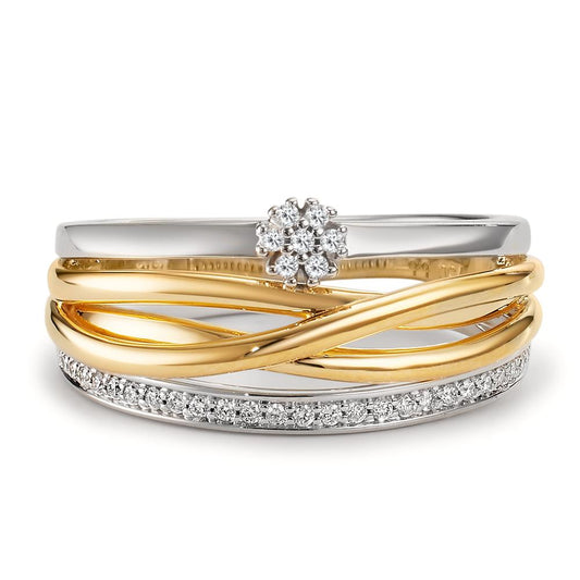 Fingerring 750/18 K Gelbgold, 750/18 K Weissgold Diamanten 0.13 ct, w-si
