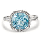 Fingerring 750/18 K Weissgold Diamanten 0.14 ct, w-si, Topas blau, 0.69 ct Ø12 mm