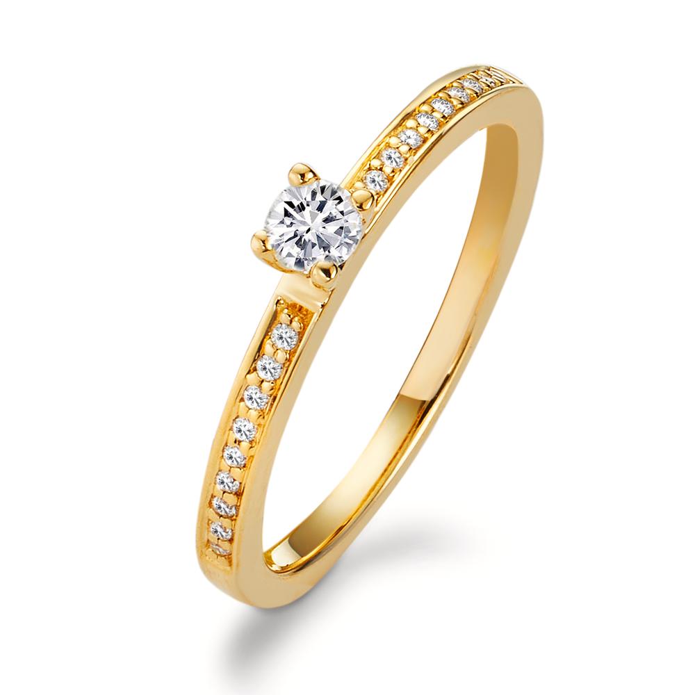 Solitär Ring 750/18 K Gelbgold Diamant weiss, 0.20 ct, 19 Steine, Brillantschliff, w-si Ø3 mm