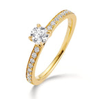 Solitär Ring 750/18 K Gelbgold Diamant weiss, 0.30 ct, Brillantschliff, w-si, Diamant weiss, 0.20 ct, 18 Steine, Brillantschliff, w-si