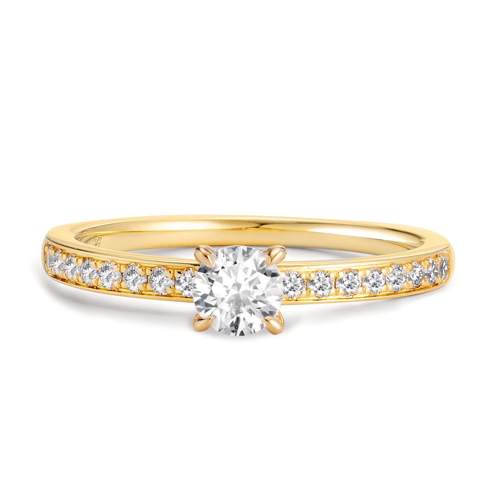 Solitär Ring 750/18 K Gelbgold Diamant weiss, 0.30 ct, Brillantschliff, w-si, Diamant weiss, 0.20 ct, 18 Steine, Brillantschliff, w-si
