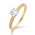 Solitär Ring 750/18 K Gelbgold Diamant 0.47 ct, Brillantschliff, w-si, Diamant 0.18 ct, 18 Steine, Brillantschliff, w-si