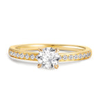 Solitär Ring 750/18 K Gelbgold Diamant 0.47 ct, Brillantschliff, w-si, Diamant 0.18 ct, 18 Steine, Brillantschliff, w-si