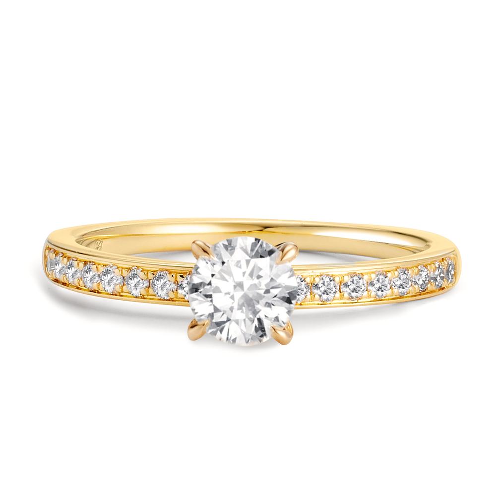 Solitär Ring 750/18 K Gelbgold Diamant 0.47 ct, Brillantschliff, w-si, Diamant 0.18 ct, 18 Steine, Brillantschliff, w-si