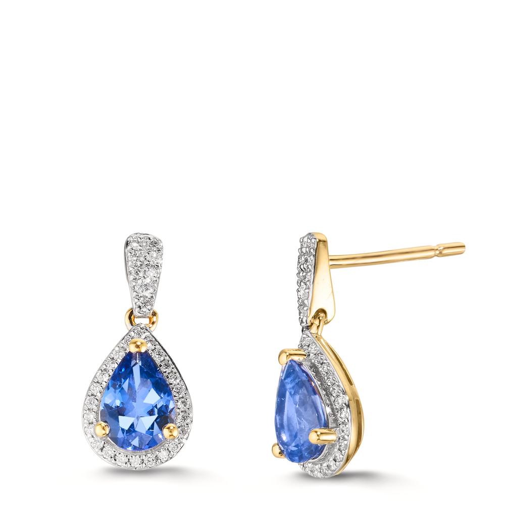 Ohrhänger 750/18 K Gelbgold Tansanit 1.16 ct, 2 Steine, Diamanten 0.21 ct, w-si