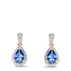 Ohrhänger 750/18 K Gelbgold Tansanit 1.16 ct, 2 Steine, Diamanten 0.21 ct, w-si