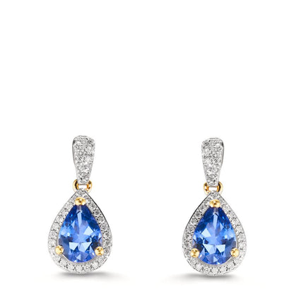 Ohrhänger 750/18 K Gelbgold Tansanit 1.16 ct, 2 Steine, Diamanten 0.21 ct, w-si