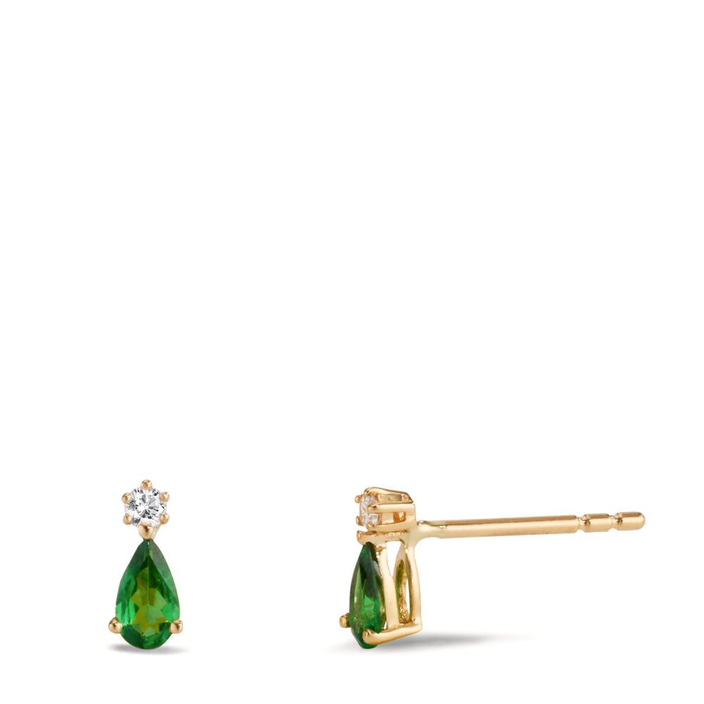 Ohrstecker 750/18 K Gelbgold Granat grün, 2 Steine, Diamanten 0.05 ct, w-si