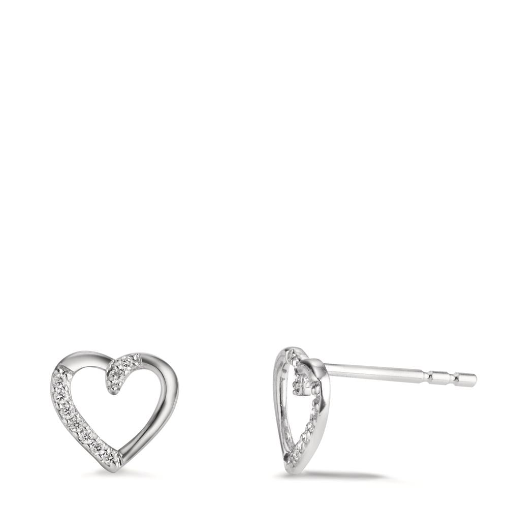 Ohrstecker 750/18 K Weissgold Diamant 0.045 ct, 18 Steine, w-si Herz Ø7 mm