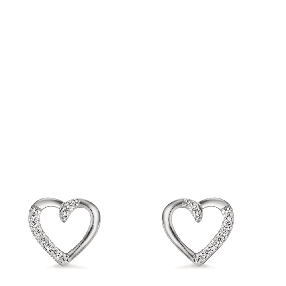 Ohrstecker 750/18 K Weissgold Diamant 0.045 ct, 18 Steine, w-si Herz Ø7 mm