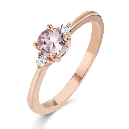Fingerring 750/18 K Rotgold Morganit pink, Diamant 0.065 ct, 2 Steine, w-si