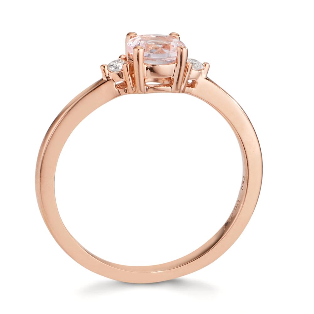 Fingerring 750/18 K Rotgold Morganit pink, Diamant 0.065 ct, 2 Steine, w-si
