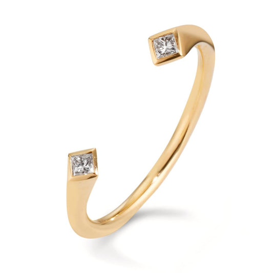 Fingerring 750/18 K Gelbgold Diamant 0.07 ct, 2 Steine, Carrée, w-si