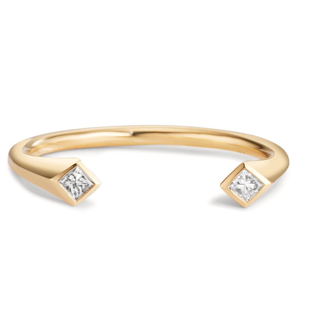 Fingerring 750/18 K Gelbgold Diamant 0.07 ct, 2 Steine, Carrée, w-si