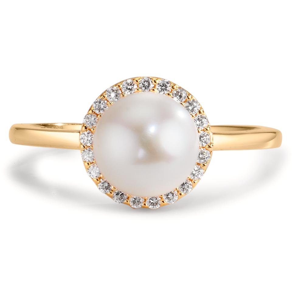 Fingerring 750/18 K Gelbgold Diamanten 0.125 ct, w-si Süsswasserzuchtperle 7-7.5 mm