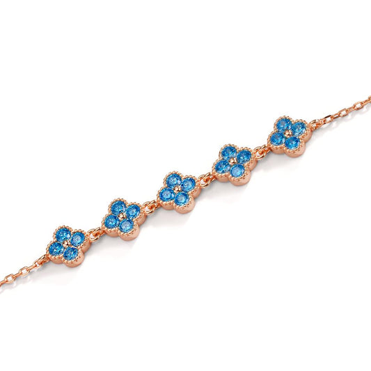 Armband Silber Zirkonia hellblau, 20 Steine rosé vergoldet Blume 16-19 cm verstellbar
