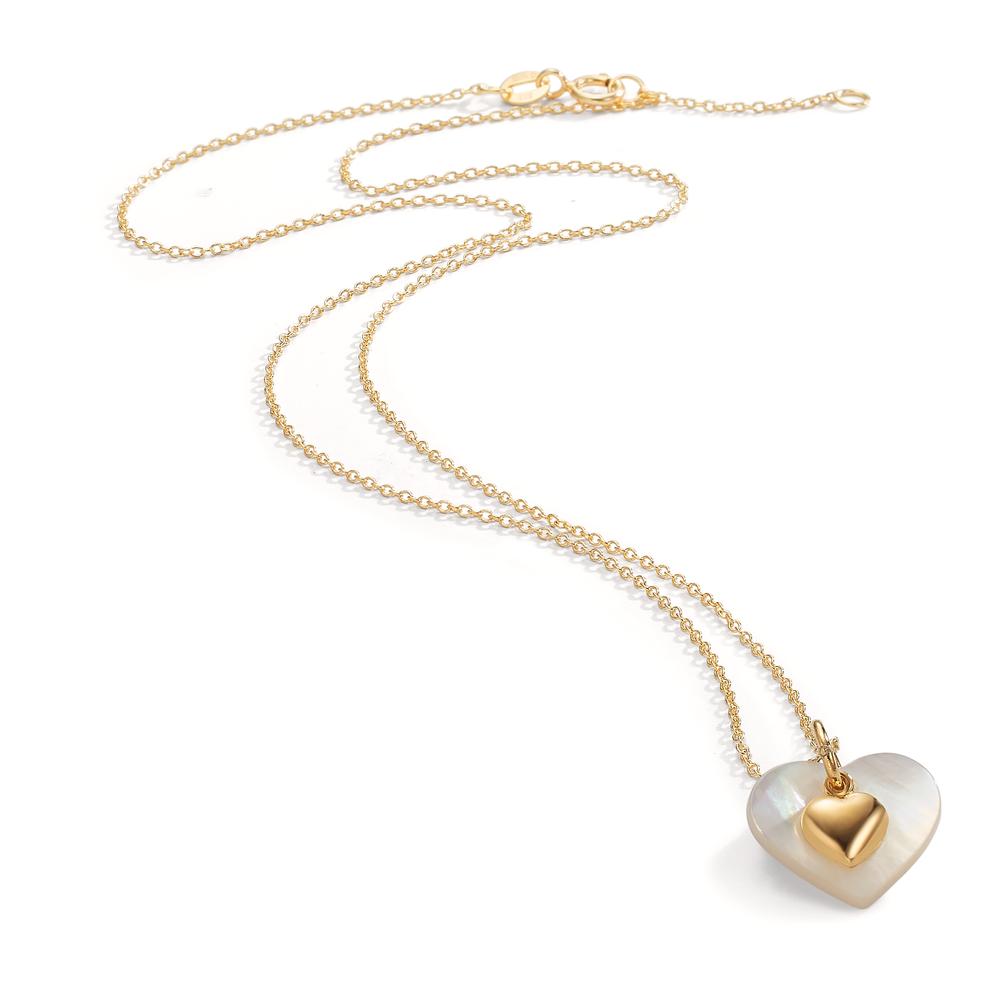 Set 375/9 K Gelbgold Perlmutt weiss Herz 40-42 cm verstellbar
