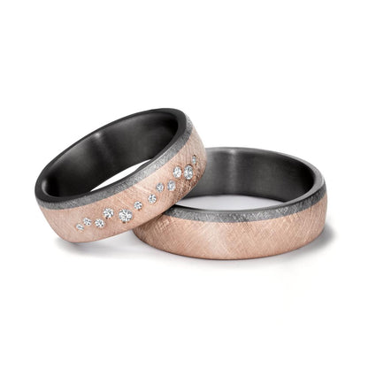 Partnerring 999 Tantal, 585/14 K Rosegold Diamant 0.105 ct, 12 Steine, w-si