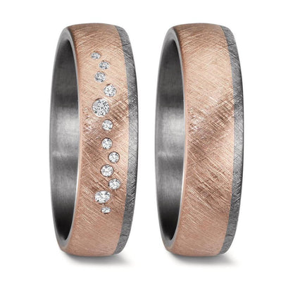 Partnerring 999 Tantal, 585/14 K Rosegold Diamant 0.105 ct, 12 Steine, w-si