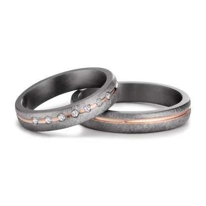 Partnerring 999 Tantal, 585/14 K Rosegold Diamant 0.07 ct, 7 Steine, w-si