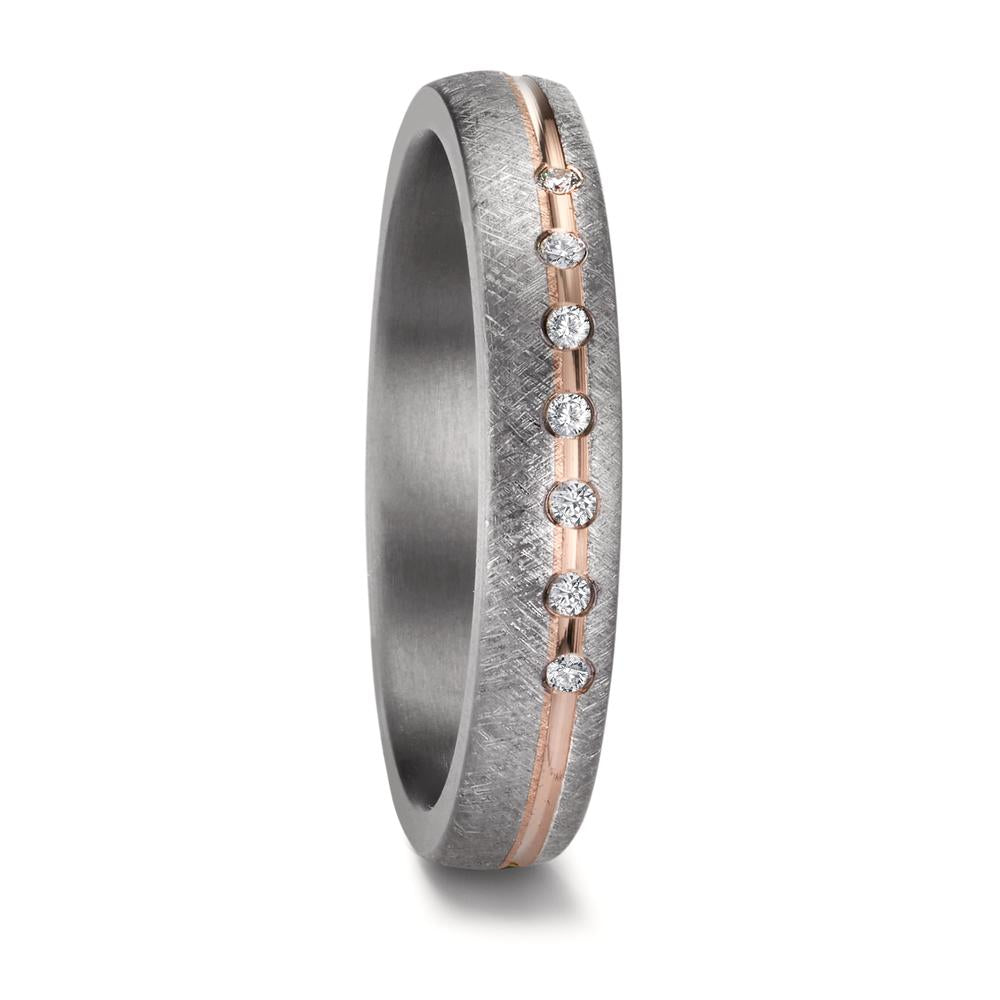 Partnerring 999 Tantal, 585/14 K Rosegold Diamant 0.07 ct, 7 Steine, w-si