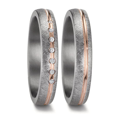 Partnerring 999 Tantal, 585/14 K Rosegold Diamant 0.07 ct, 7 Steine, w-si