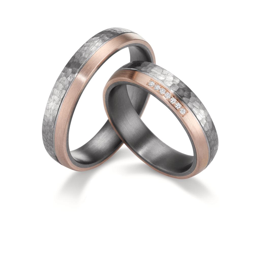 Partnerring 999 Tantal, 585/14 K Rosegold Diamant 0.025 ct, 7 Steine, w-si