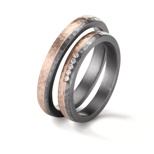 Partnerring 999 Tantal, 585/14 K Rosegold Diamanten 0.035 ct, w-si