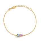 Armband Silber Zirkonia 3 Steine gelb vergoldet verstellbar