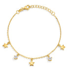 Armband Silber Zirkonia 2 Steine gelb vergoldet Stern verstellbar