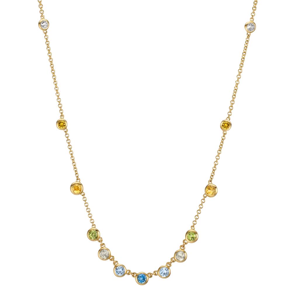 Collier 750/18 K Gelbgold Citrin 0.20 ct, 2 Steine, Amethyst grün, 0.30 ct, 4 Steine, Peridot 0.13 ct, 2 Steine, Topas 0.43 ct, 3 Steine, Quarz 0.12 ct, 2 Steine 40-45 cm verstellbar