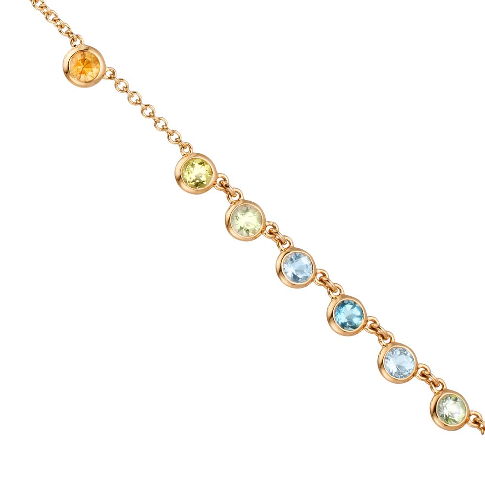 Collier 750/18 K Gelbgold Citrin 0.20 ct, 2 Steine, Amethyst grün, 0.30 ct, 4 Steine, Peridot 0.13 ct, 2 Steine, Topas 0.43 ct, 3 Steine, Quarz 0.12 ct, 2 Steine 40-45 cm verstellbar