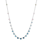 Collier 750/18 K Weissgold Topas 1.31 ct, 12 Steine, London Blue Topas 0.41 ct, 3 Steine, Quarz 0.06 ct, 2 Steine, Rosenquarz 0.19 ct, 4 Steine 40-45 cm verstellbar