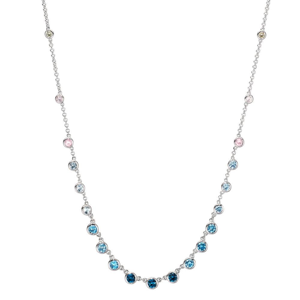 Collier 750/18 K Weissgold Topas 1.31 ct, 12 Steine, London Blue Topas 0.41 ct, 3 Steine, Quarz 0.06 ct, 2 Steine, Rosenquarz 0.19 ct, 4 Steine 40-45 cm verstellbar