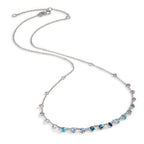 Collier 750/18 K Weissgold Topas 1.31 ct, 12 Steine, London Blue Topas 0.41 ct, 3 Steine, Quarz 0.06 ct, 2 Steine, Rosenquarz 0.19 ct, 4 Steine 40-45 cm verstellbar