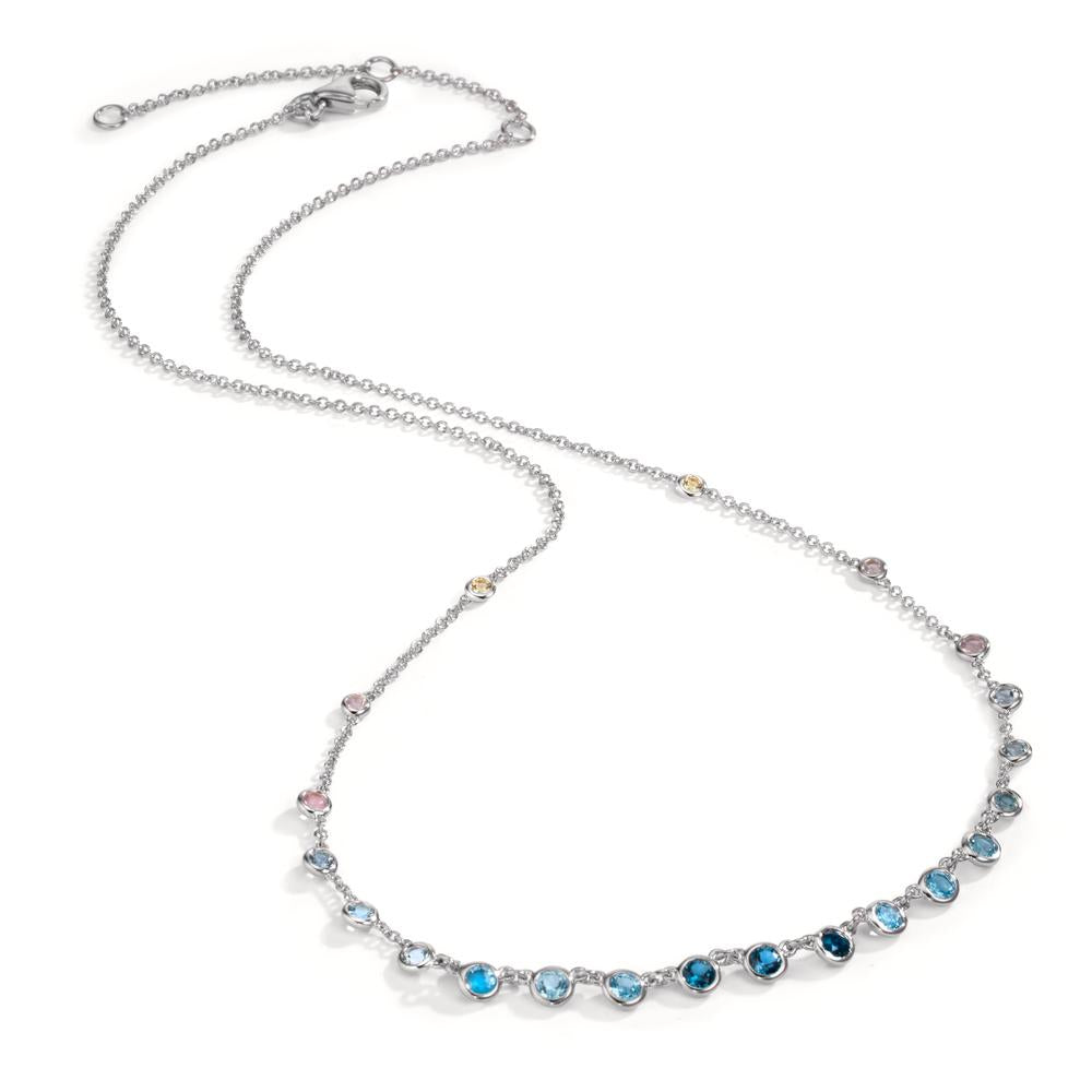 Collier 750/18 K Weissgold Topas 1.31 ct, 12 Steine, London Blue Topas 0.41 ct, 3 Steine, Quarz 0.06 ct, 2 Steine, Rosenquarz 0.19 ct, 4 Steine 40-45 cm verstellbar
