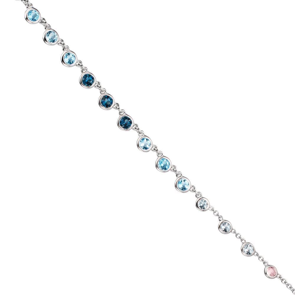 Collier 750/18 K Weissgold Topas 1.31 ct, 12 Steine, London Blue Topas 0.41 ct, 3 Steine, Quarz 0.06 ct, 2 Steine, Rosenquarz 0.19 ct, 4 Steine 40-45 cm verstellbar