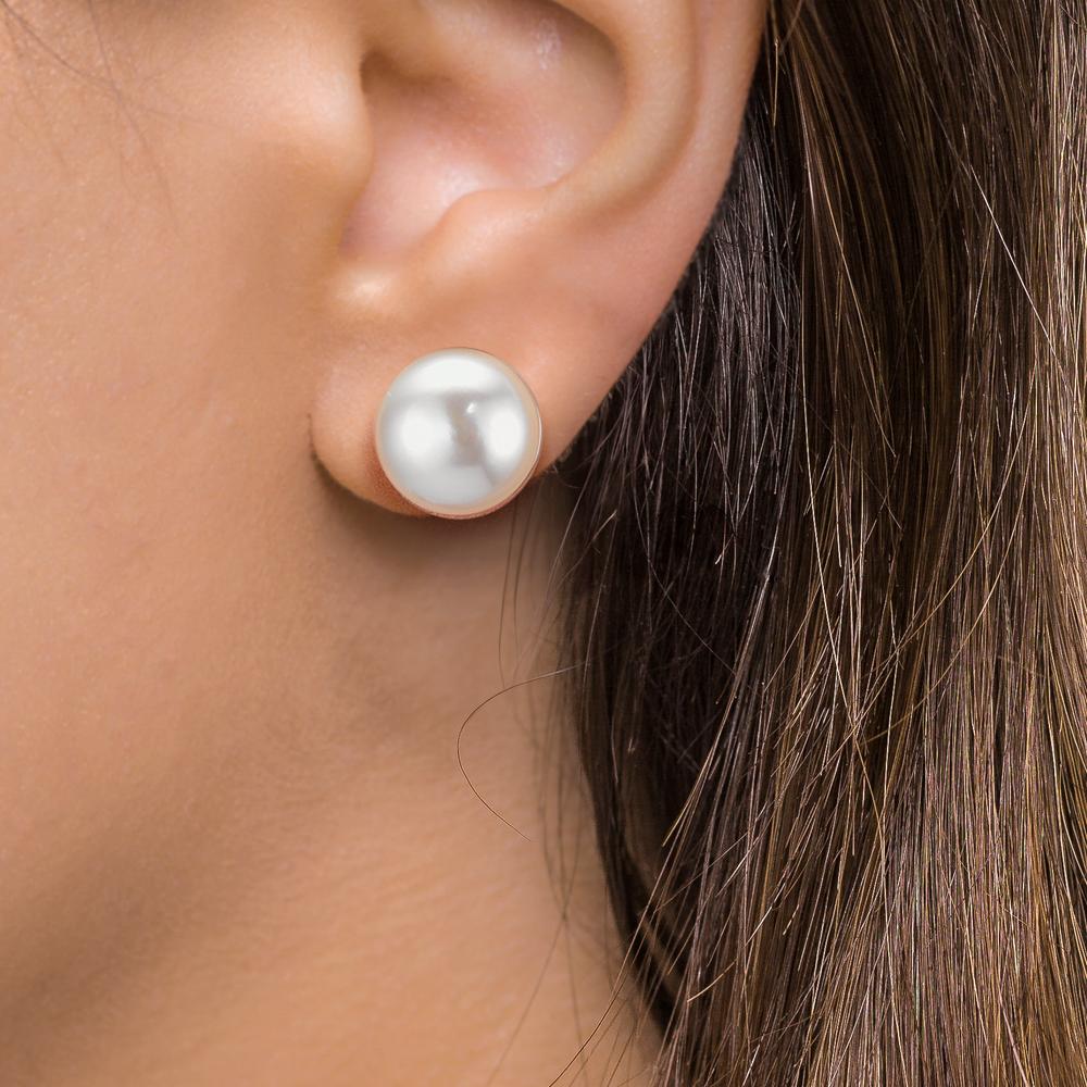 Ohrstecker Silber rhodiniert Süsswasserzuchtperle, 2 Perlen, 11 mm Ø11 mm