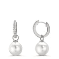 Klappcreolen Silber Zirkonia 18 Steine rhodiniert shining Pearls, 2 Perlen, 10 mm