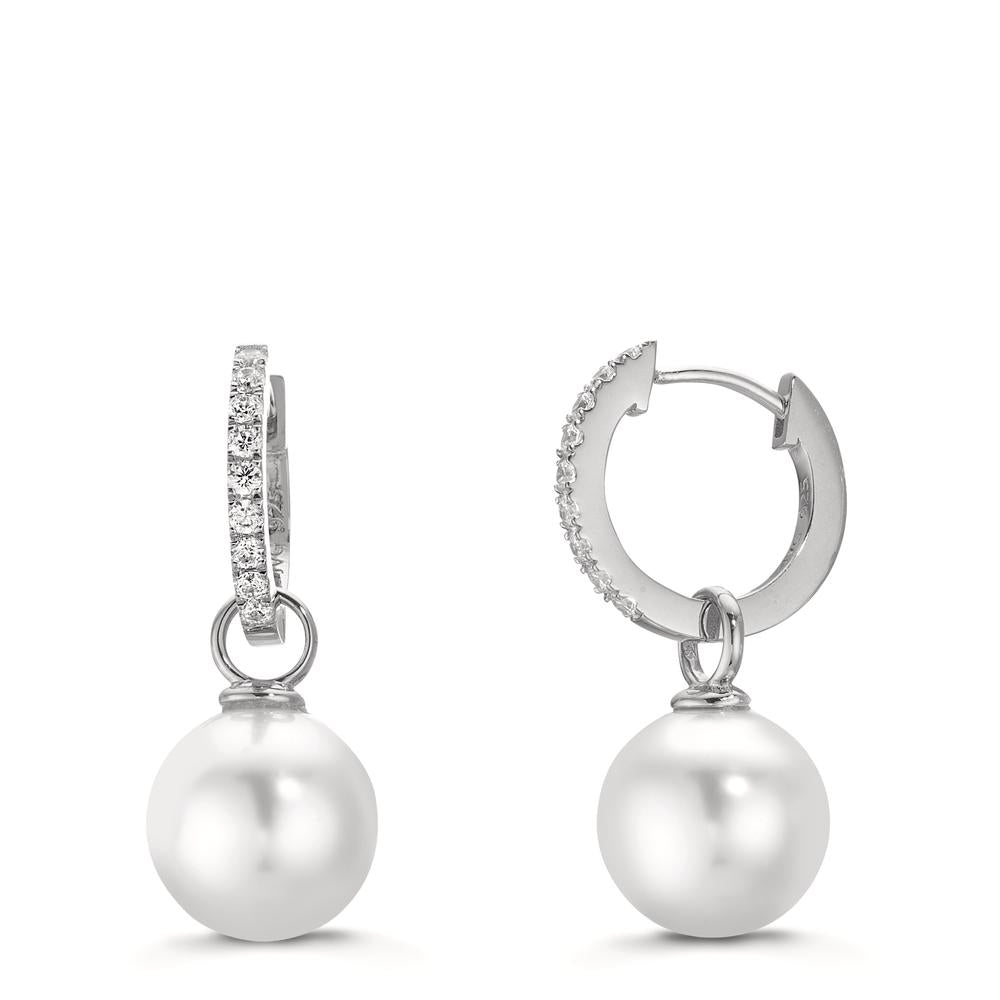 Klappcreolen Silber Zirkonia 18 Steine rhodiniert shining Pearls, 2 Perlen, 10 mm