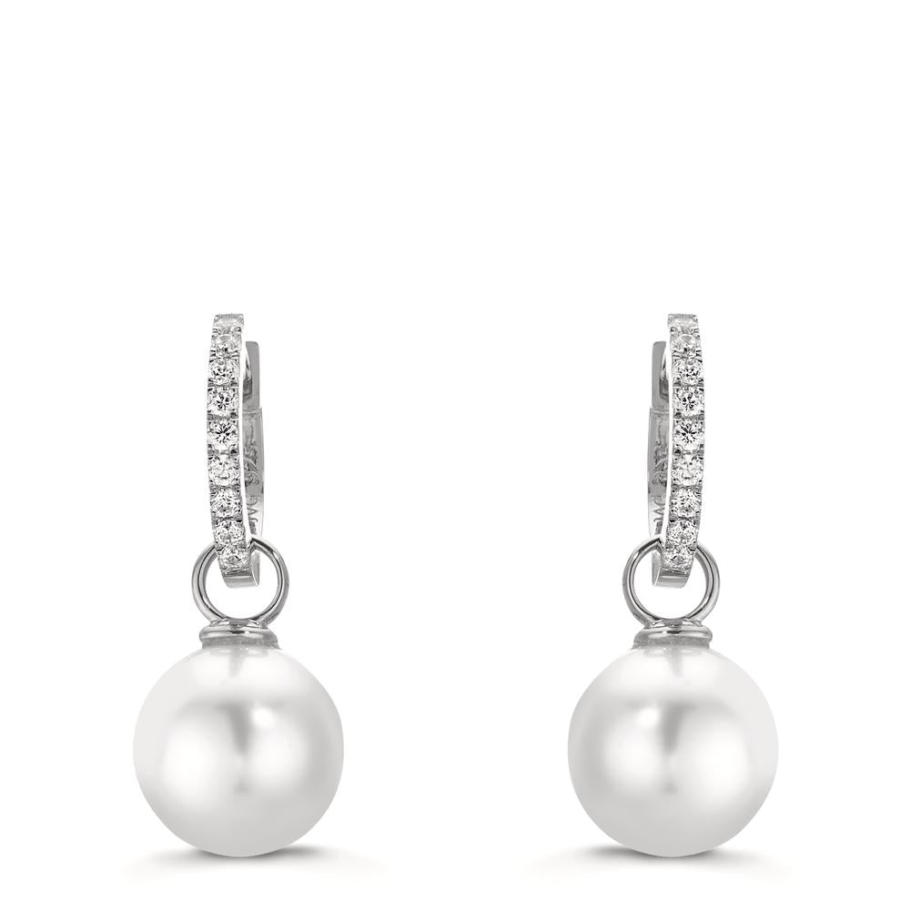 Klappcreolen Silber Zirkonia 18 Steine rhodiniert shining Pearls, 2 Perlen, 10 mm
