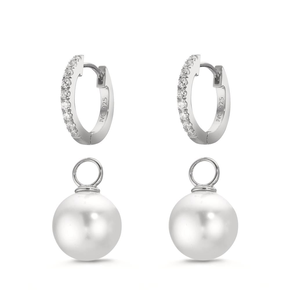 Klappcreolen Silber Zirkonia 18 Steine rhodiniert shining Pearls, 2 Perlen, 10 mm