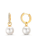 Klappcreolen Silber Zirkonia 18 Steine gelb vergoldet shining Pearls, 2 Perlen, 10 mm