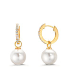 Klappcreolen Silber Zirkonia 18 Steine gelb vergoldet shining Pearls, 2 Perlen, 10 mm
